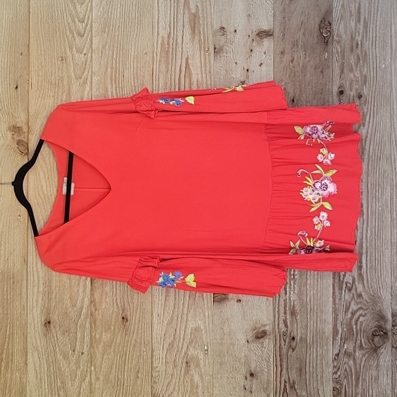 Asos Size 6 Red Mini Dress with Bell Sleeves and Floral Embroidery - Picture 1 of 6